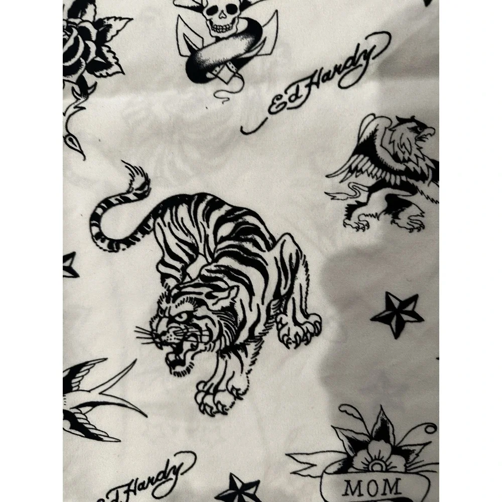 Set of 2 Ed‎ Hardy Tiger Tattoo King Pillowcases 20x40 Black White Y2K